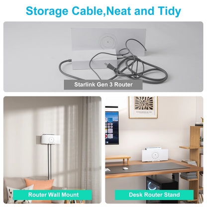 White Starlink Gen 3 router mount and power supply bracket holder for wall mounting, space-saving satellite internet kit.