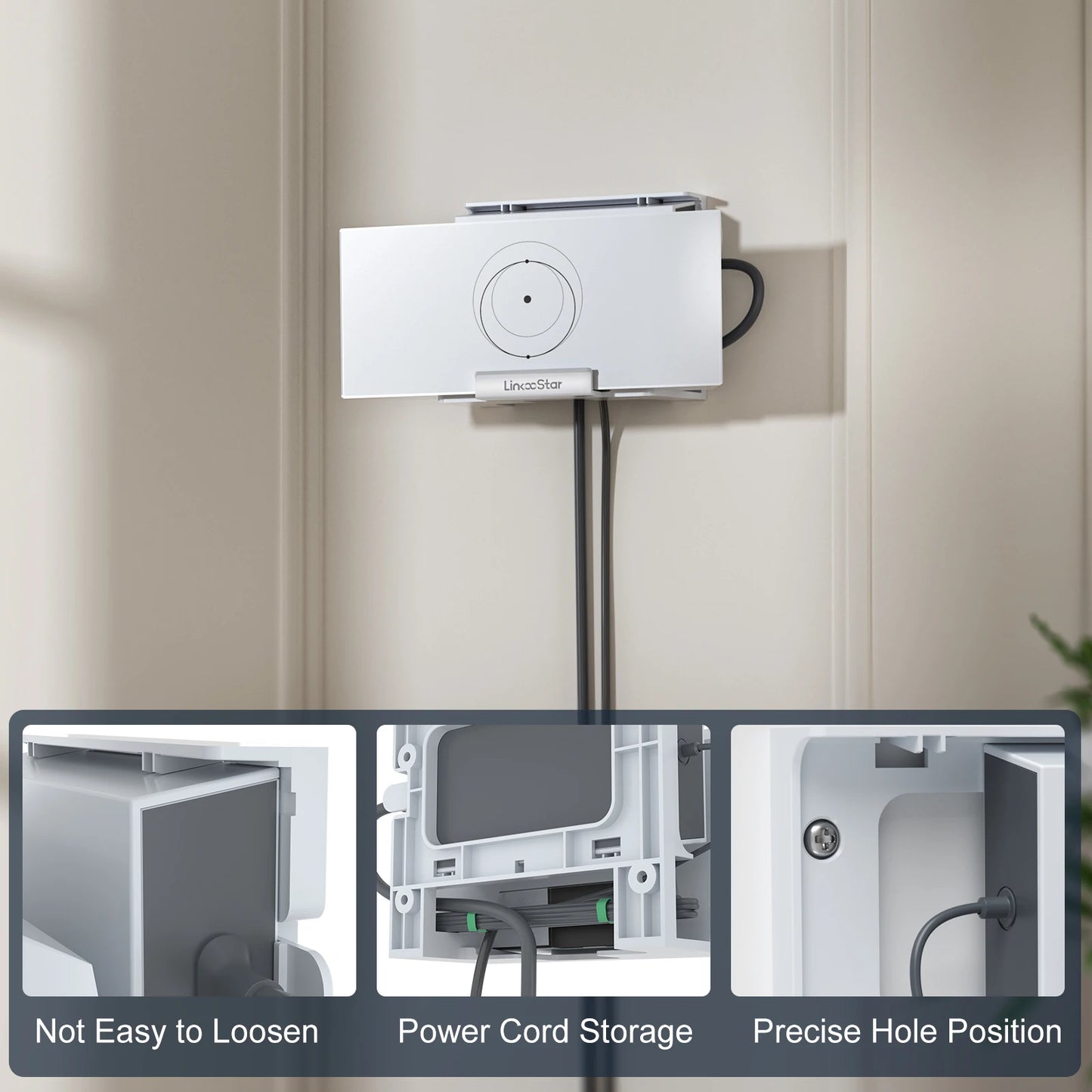 White ABS wall mount bracket for Starlink Gen 3 router and power supply, space-saving satellite internet kit holder, Router Rack Tools.
