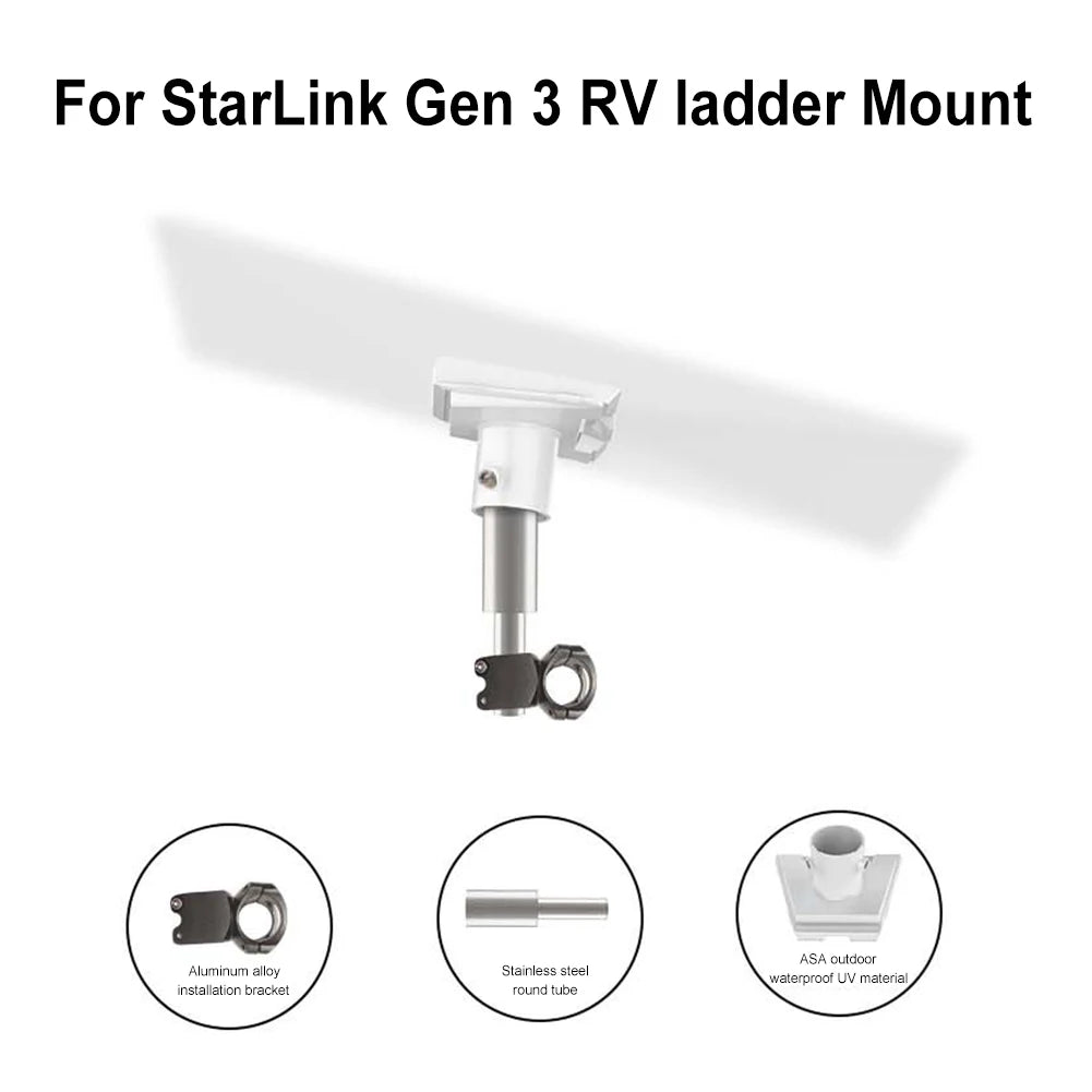 White StarLink Gen 3 RV ladder mount roof rack bracket for satellite installation, compatible with StarLink RV installation kits