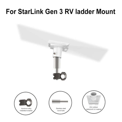 White StarLink Gen 3 RV ladder mount roof rack bracket for satellite installation, compatible with StarLink RV installation kits
