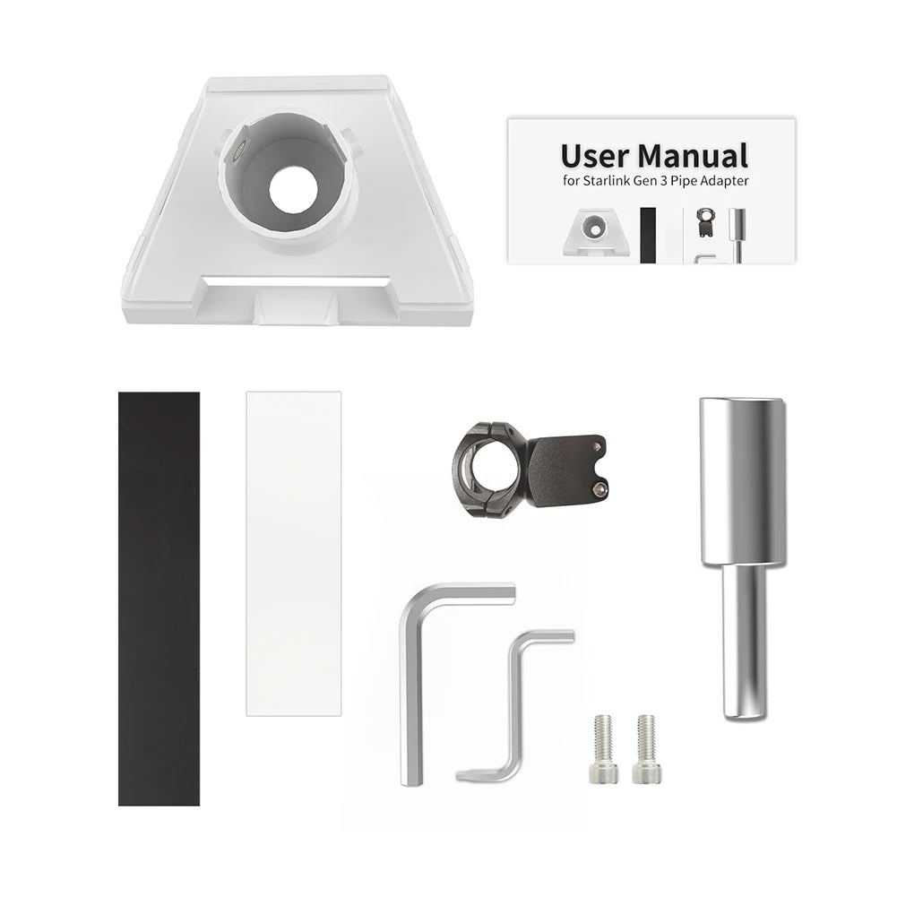 White StarLink Gen 3 RV ladder mount roof rack bracket and satellite roof adapter for RV ladder installation kit.