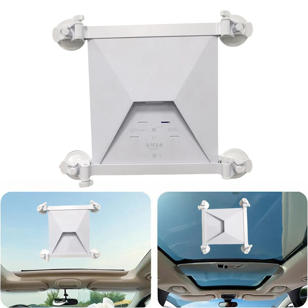 White Starlink Mini Sunroof suction cup car mount with flexible adjustment for satellite device on car window or roof.