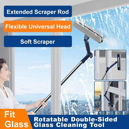 White telescopic glass cleaning brush with squeegee and small brush for wall and floor cleaning, featuring double-sided design.