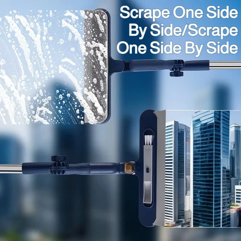 BackupMyFilesNow® glass cleaning brush with squeegee and small brush, telescopic double-sided tool for wall and floor cleaning.