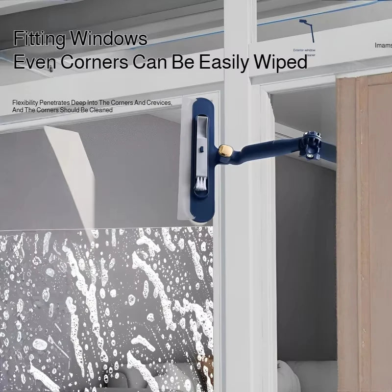 BackupMyFilesNow® glass cleaning brush with squeegee and small brush, telescopic double-sided tool for wall and floor cleaning.