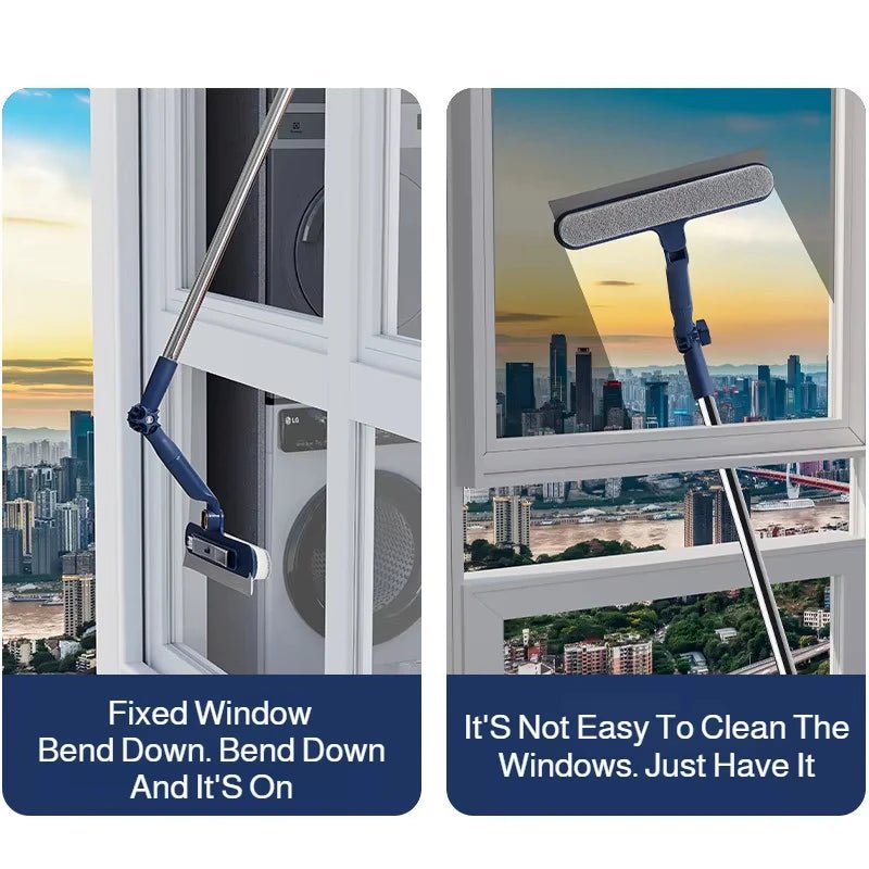 BackupMyFilesNow® glass cleaning brush with squeegee and small brush, telescopic double-sided tool for wall and floor glass cleaning.