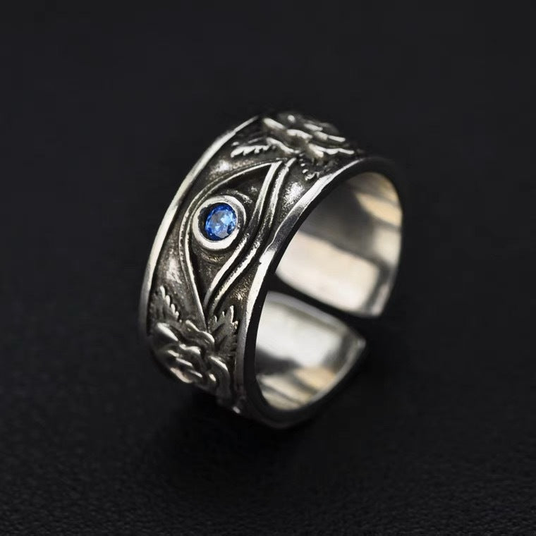 Silver men's stylish Ruan handsome single ring with intricate design, featuring a polished finish and modern masculine style.