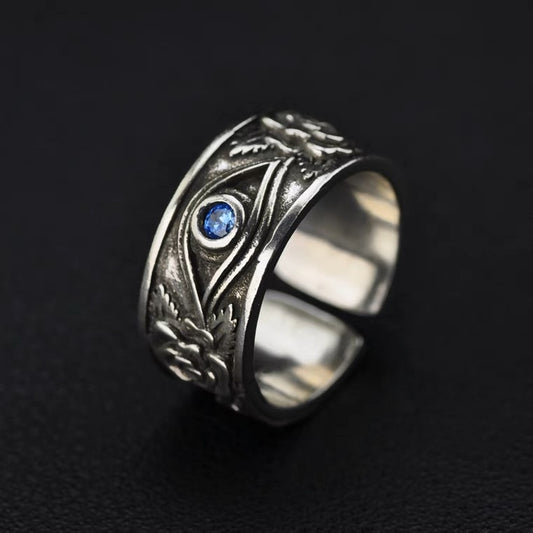 Silver men's stylish Ruan handsome single ring with intricate design, featuring a polished finish and modern masculine style.