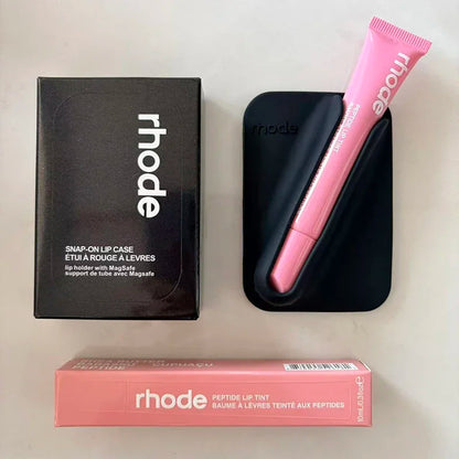 Portable magnetic lip gloss holder by Fashion Brand with six patterned lipstick ribbons in raspberry jelly and espresso colors.