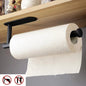 White kitchen paper towel holder with adhesive tissue hanger and toilet roll dispenser, mounted on bathroom or cabinet surface.