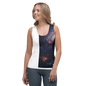 White all-over print women's tank top by BACKUPMYFILESNOW.COM® featuring colorful abstract patterns and a sleeveless design.