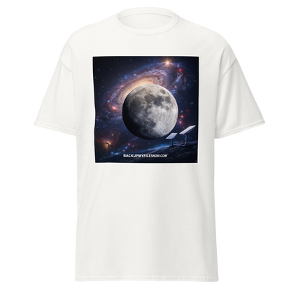 White unisex classic tee by Gildan 5000, shown in a relaxed fit with short sleeves and crew neckline.