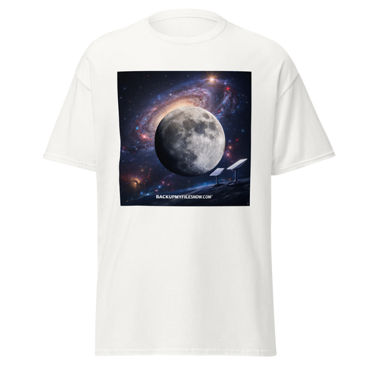 White unisex classic tee by Gildan 5000, featuring a simple crew neck and comfortable fit, designed for versatile casual wear.