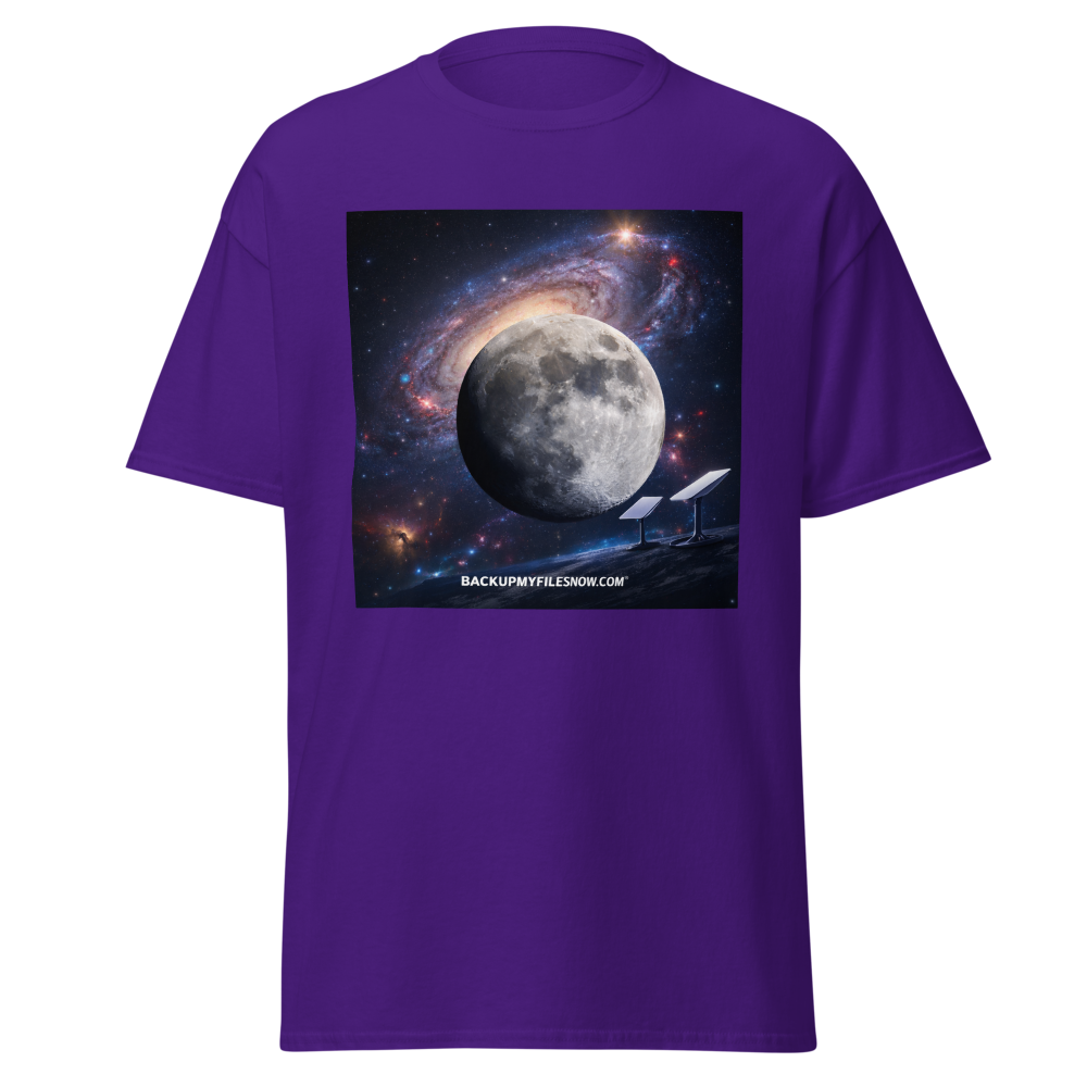 White unisex classic T-shirt by Gildan 5000, featuring a comfortable fit and casual style, from BACKUPMYFILESNOW.COM®.