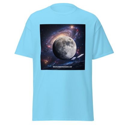 White unisex classic Gildan 5000 T-shirt with BACKUPMYFILESNOW.COM® branding, casual cotton tee for everyday wear.
