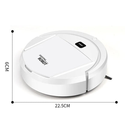 White BackupMyFilesNow.com automatic robot vacuum cleaner with smart dry and wet cleaning, charging station, ideal for home use.