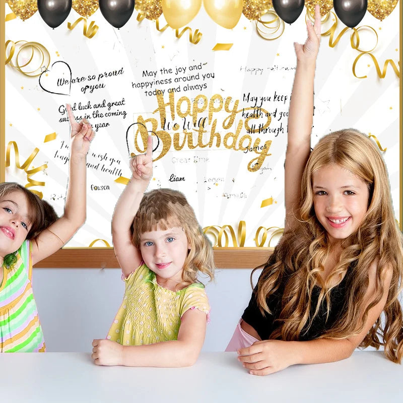 Black and gold giant birthday guestbook message commemorative card for celebrating birthdays, featuring elegant design by BackupMyFilesNow.com