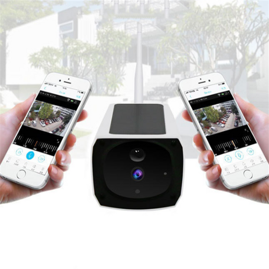 Wireless solar-powered security camera from BackupMyFilesNow.com, white low-power outdoor surveillance camera with no battery needed