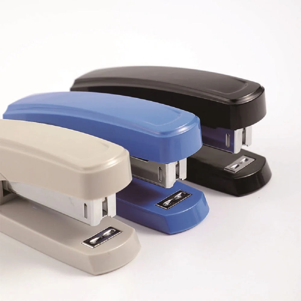 White BackupMyFilesNow.com No. 12 stapler for office, cultural, and educational use, with 24/6 binding supplies and sample stationery.