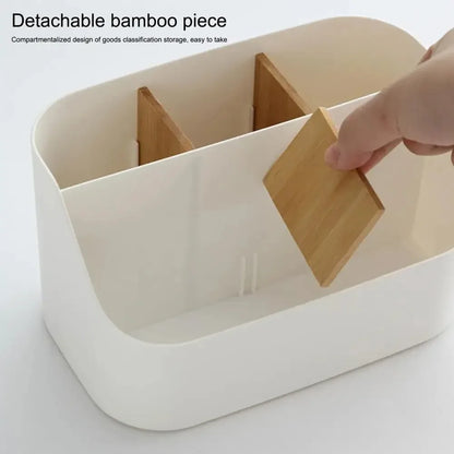 White office supplies storage box with partitions for organizing cosmetics, office essentials, and household items.