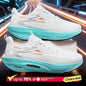 Men's sports running shoes by BackupMyFilesNow.com in white and orange, lightweight, breathable, nonskid athletic sneakers.