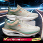 Men’s lightweight, breathable running shoes by BackupMyFilesNow.com in white and orange with non-slip soles for marathon training.