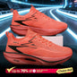 Men's breathable lightweight sports running shoes with orange and white design, featuring nonskid soles and athletic comfort.