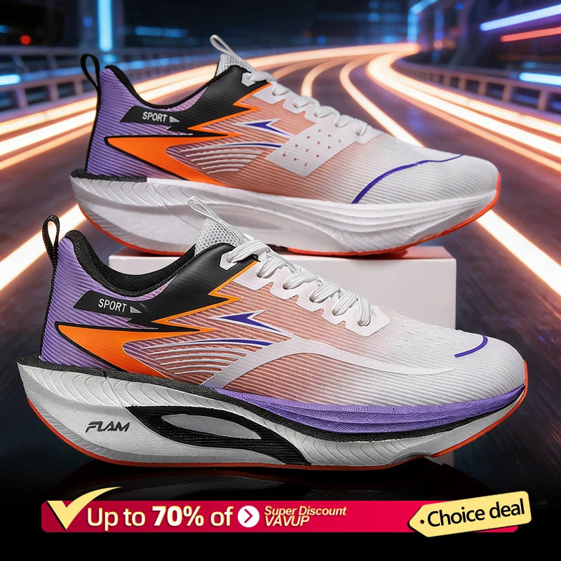 Men's lightweight breathable running shoes by BackupMyFilesNow.com, white and orange athletic sneakers with non-skid soles.