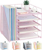 White paper file holder and desktop document organizer with multi-layer design for office storage and archiving.