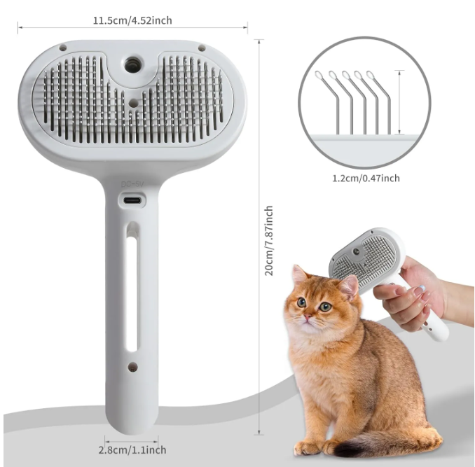 White pet hair spray brush from BackupMyFilesNow.com with a handle and bristles for removing pet hair from furniture and clothing.