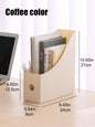 White plastic desktop file organizer with adjustable compartments, ideal for storing documents, books, and school supplies.
