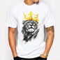White plus size lion print T-shirt with round neck from BackupMyFilesNow.com, featuring a bold lion graphic on the front.