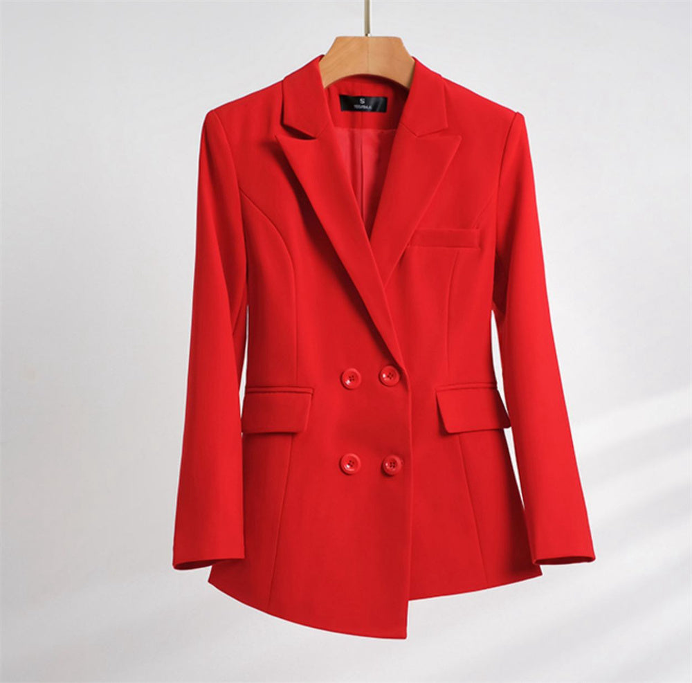 Women's white casual business suit set for formal wear, featuring blazer and trousers, from BackupMyFilesNow.com.