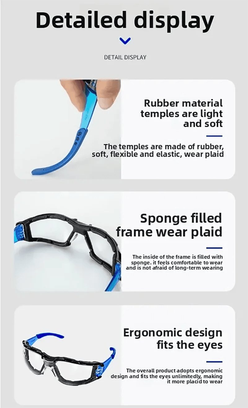 White safety goggles with soft foam gasket for eye protection during shooting, woodworking, lab work, industry, or outdoor sports.