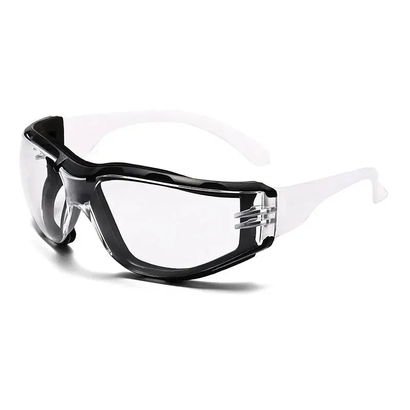 White safety goggles with soft foam gasket, designed for sport, shooting, woodworking, lab, industry, and outdoor eye protection.
