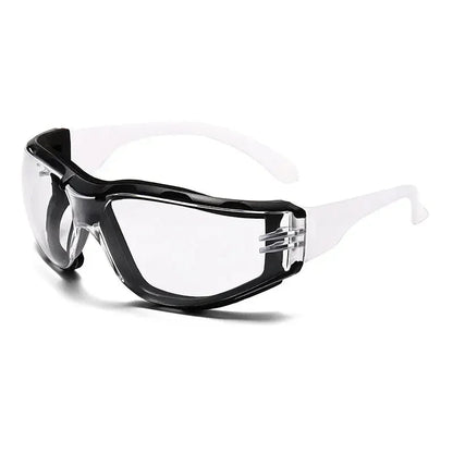 White safety goggles with soft foam gasket, designed for sport, shooting, woodworking, lab, industry, and outdoor eye protection.