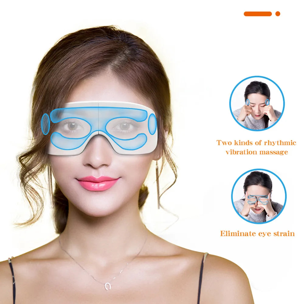 White BackupMyFilesNow.com smart electric eye massager with air pressure, hot compress, foldable design, Bluetooth music, and USB rechargeable.