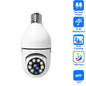 White Smart Home 2.4G E27 WiFi surveillance bulb with HD night vision, two-way audio, and motion detection for home security.