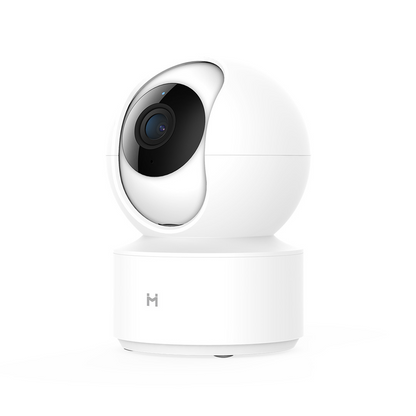 White BackupMyFilesNow.com smart security camera with sleek design and mounted on wall for home surveillance.