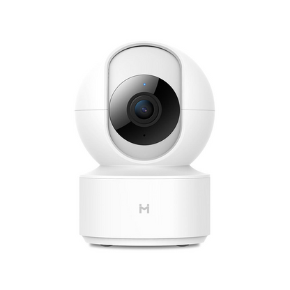 White BackupMyFilesNow.com smart security camera with wide lens and sleek design for home security monitoring.