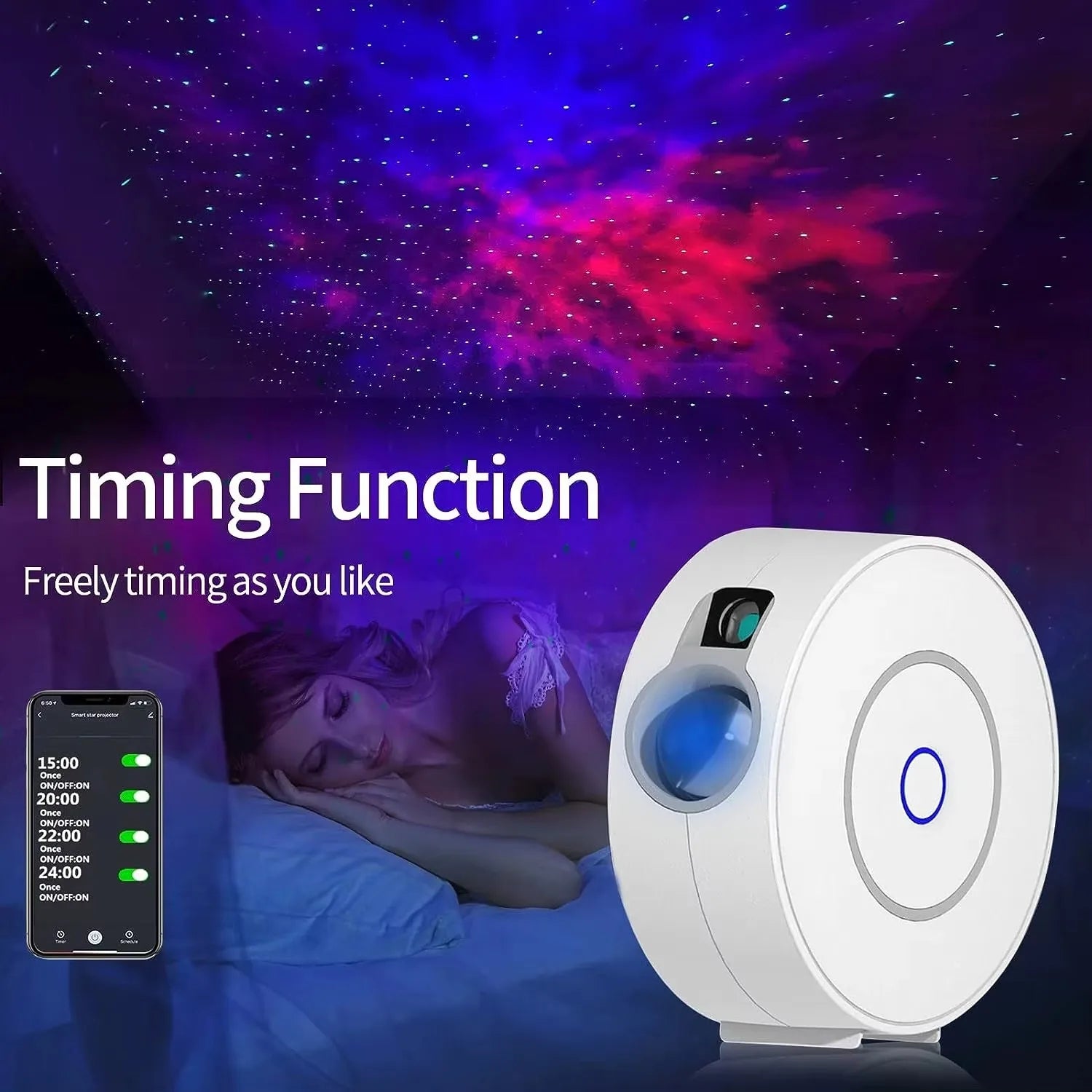 White BACKUPMYFILESNOW® Smart Star Projector with remote, HD lens, and premium ABS build for bedroom or game room starry sky display.