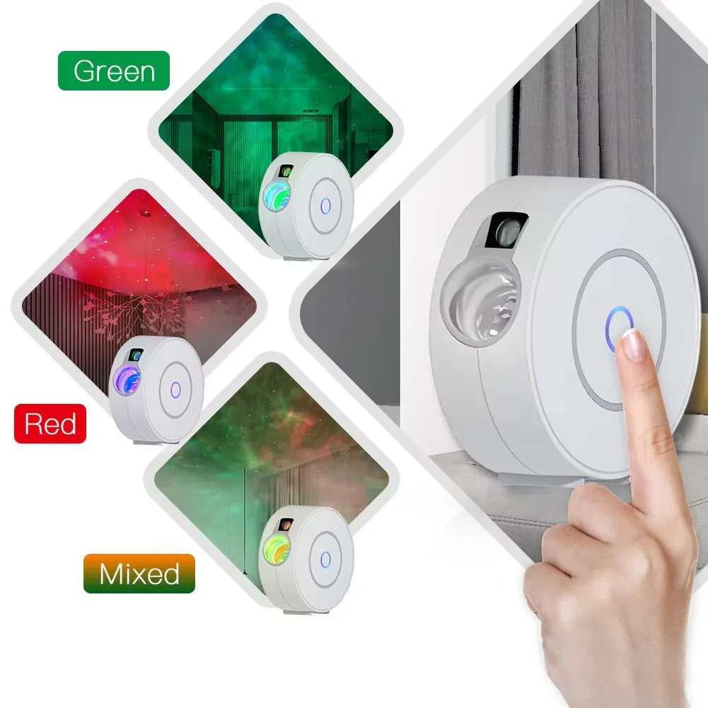 White BACKUPMYFILESNOW® Smart Star Projector with remote, HD lens, and ABS build, projecting starry night skies for bedrooms or game rooms.
