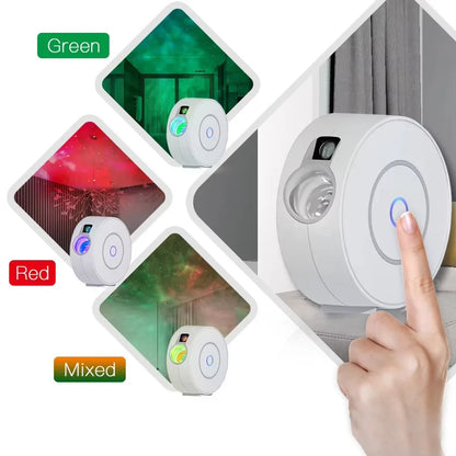 White BACKUPMYFILESNOW® Smart Star Projector with remote, HD lens, and ABS build, projecting starry night skies for bedrooms or game rooms.