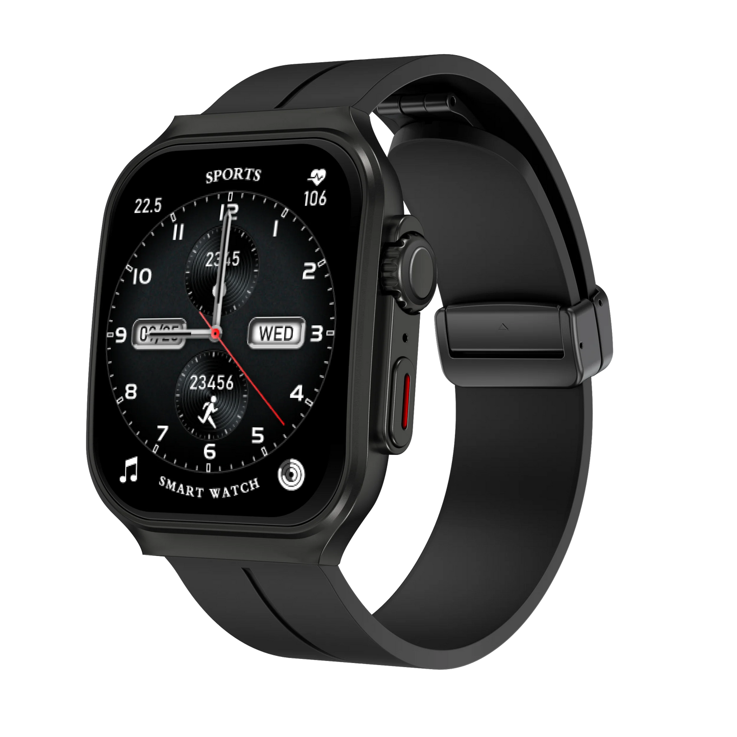 White BackupMyFilesNow.com smart watch with 2.01-inch curved AMOLED screen, flexible design, 120+ sports modes, long battery life