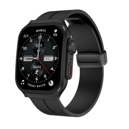 White BackupMyFilesNow.com smart watch with 2.01-inch curved AMOLED screen, flexible design, 120+ sports modes, long battery life