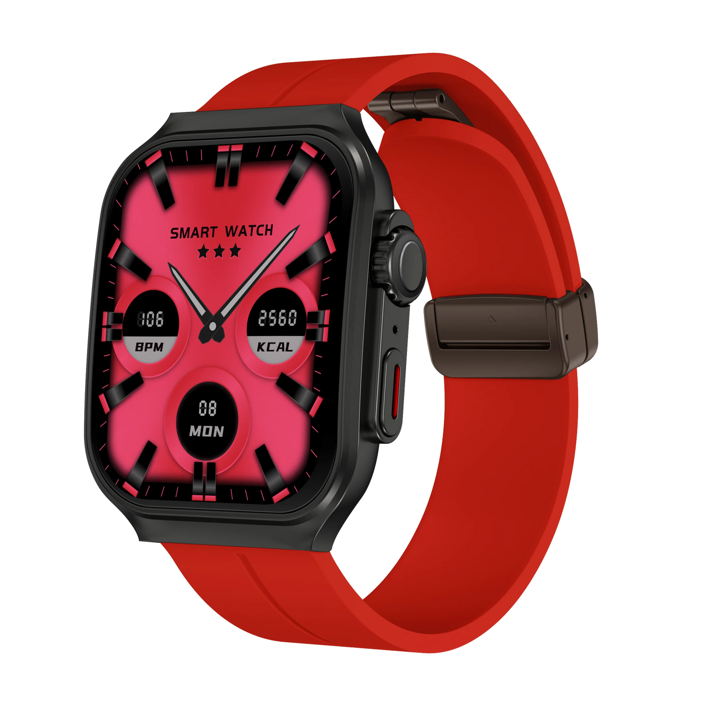 White smart watch with 2.01-inch curved AMOLED screen, flexible design, multiple sports modes, and long battery life.