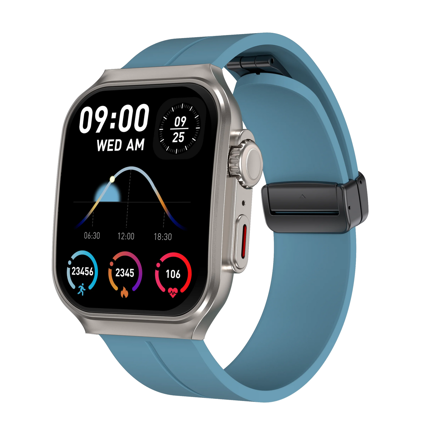 White BackupMyFilesNow.com smart watch with 2.01-inch curved AMOLED screen, 120+ sports modes, and long battery life.