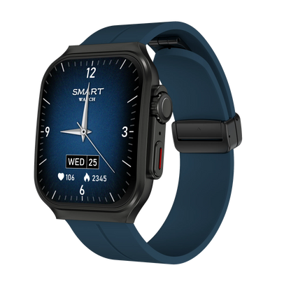 White BackupMyFilesNow Smart Watch with 2.01" curved AMOLED screen, 3D flexible design, 120+ sports modes, and long battery life.