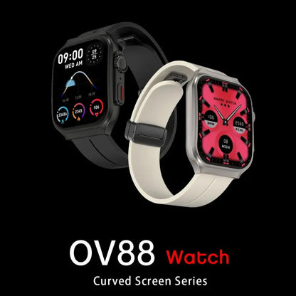 White BackupMyFilesNow.com smart watch with 2.01-inch curved AMOLED screen, flexible design, and 120+ sports modes.