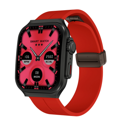 White BackupMyFilesNow.com smartwatch with 2.01" curved AMOLED screen, flexible design, 120+ sports modes, and long battery life.